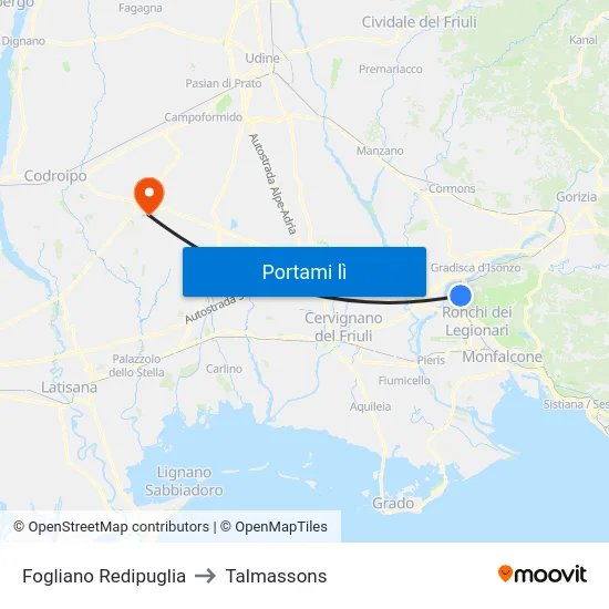 Fogliano Redipuglia to Talmassons map