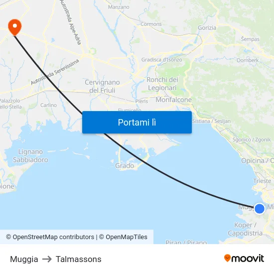 Muggia to Talmassons map