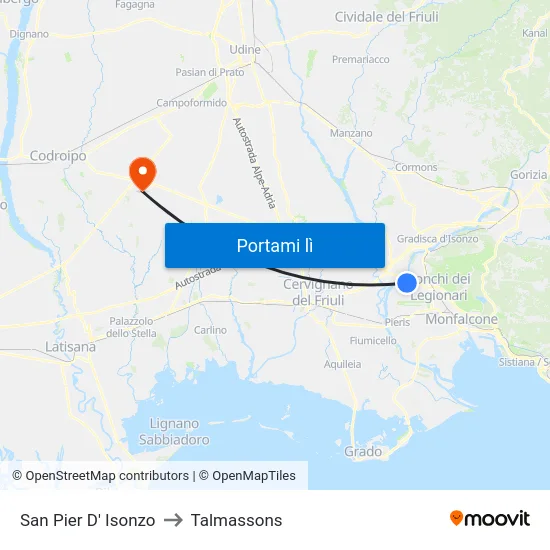 San Pier D' Isonzo to Talmassons map