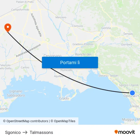 Sgonico to Talmassons map
