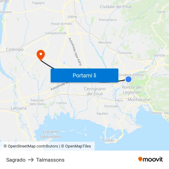 Sagrado to Talmassons map