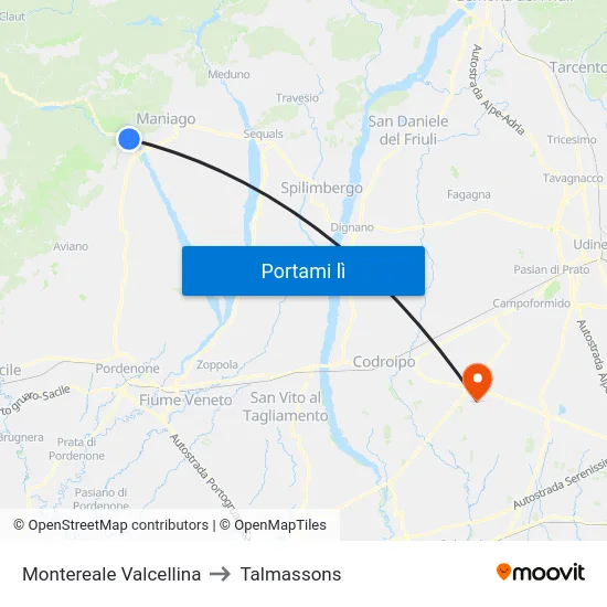 Montereale Valcellina to Talmassons map