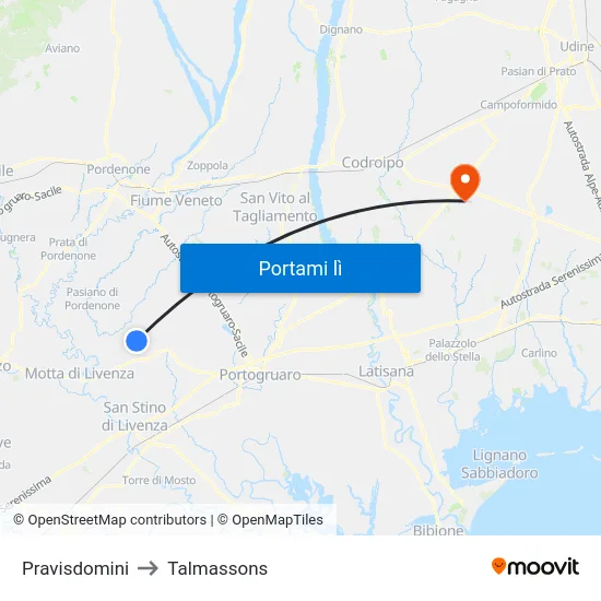 Pravisdomini to Talmassons map