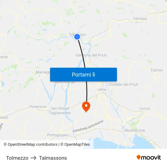 Tolmezzo to Talmassons map