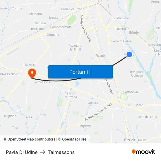 Pavia Di Udine to Talmassons map