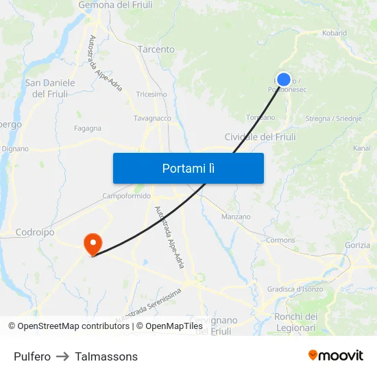Pulfero to Talmassons map