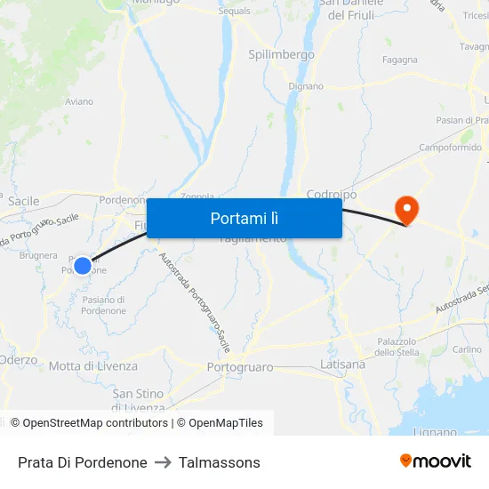 Prata Di Pordenone to Talmassons map