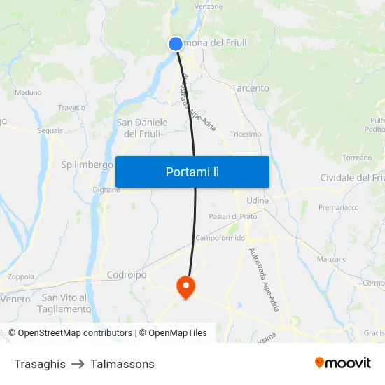 Trasaghis to Talmassons map