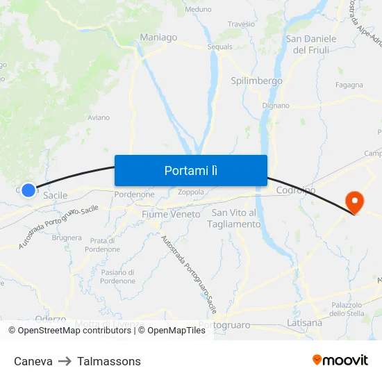 Caneva to Talmassons map