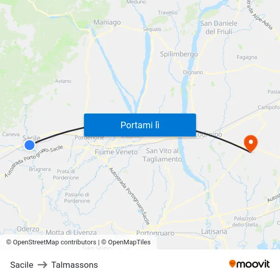 Sacile to Talmassons map