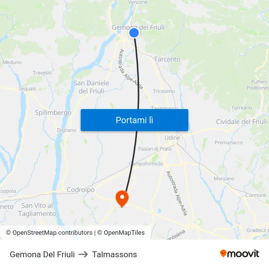Gemona Del Friuli to Talmassons map