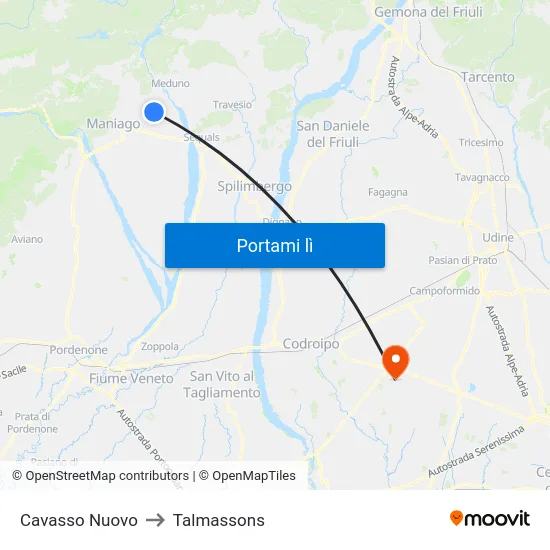 Cavasso Nuovo to Talmassons map