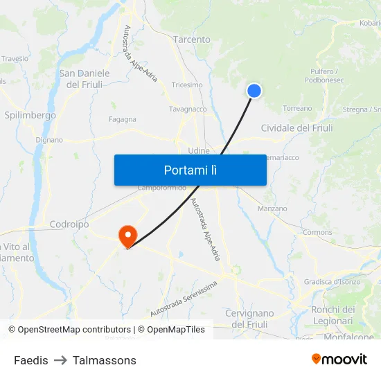 Faedis to Talmassons map