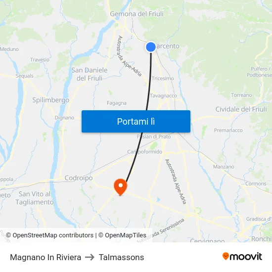 Magnano In Riviera to Talmassons map