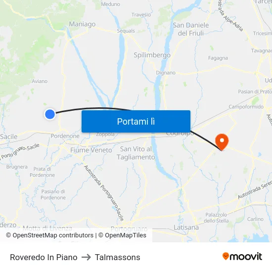 Roveredo In Piano to Talmassons map