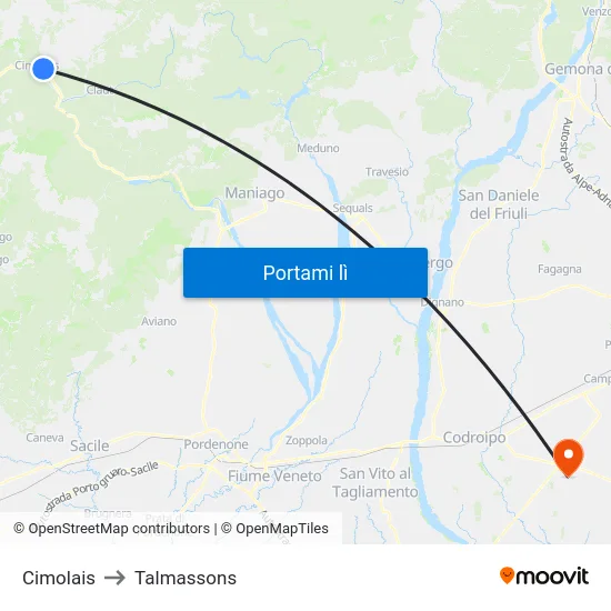Cimolais to Talmassons map
