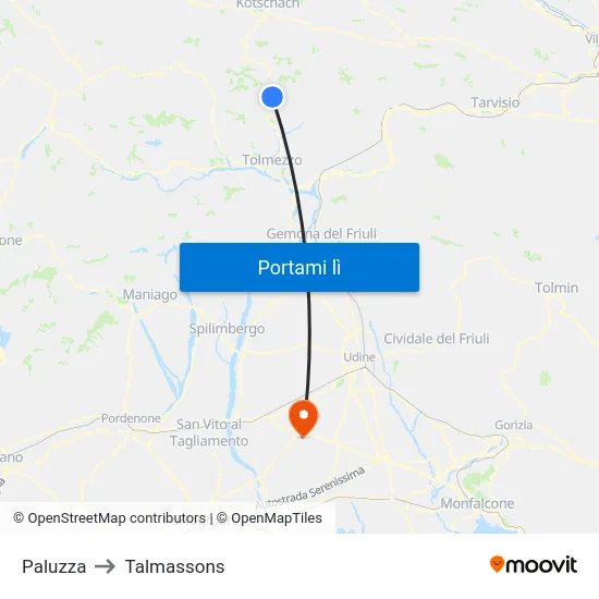 Paluzza to Talmassons map