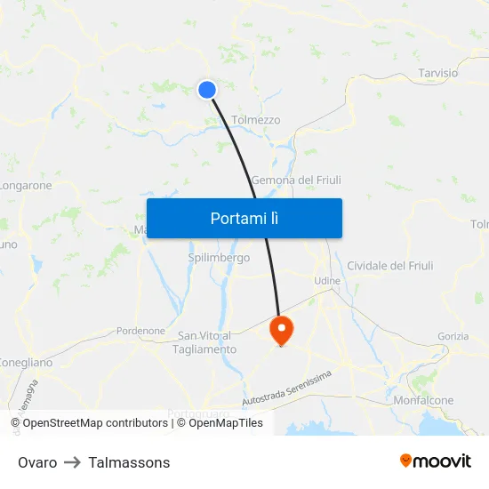 Ovaro to Talmassons map