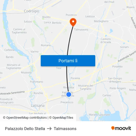 Palazzolo Dello Stella to Talmassons map