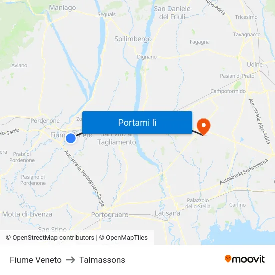 Fiume Veneto to Talmassons map