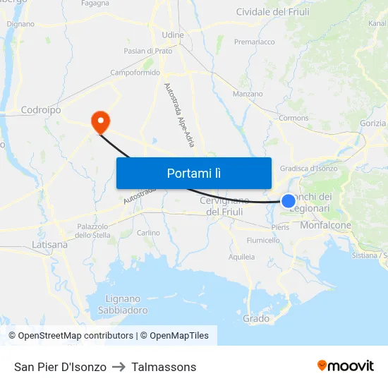 San Pier D'Isonzo to Talmassons map