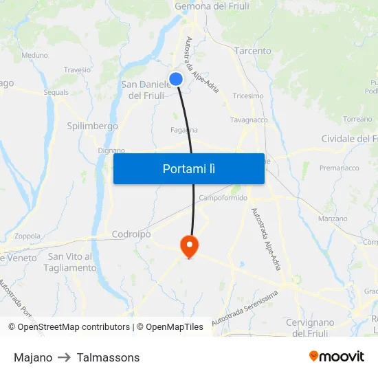Majano to Talmassons map