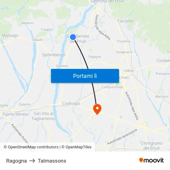 Ragogna to Talmassons map