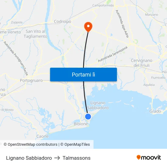 Lignano Sabbiadoro to Talmassons map