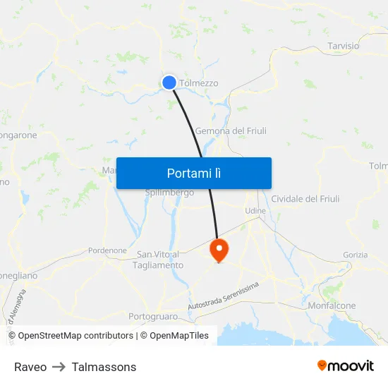 Raveo to Talmassons map