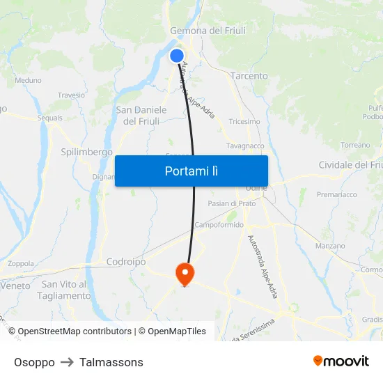 Osoppo to Talmassons map