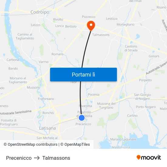 Precenicco to Talmassons map