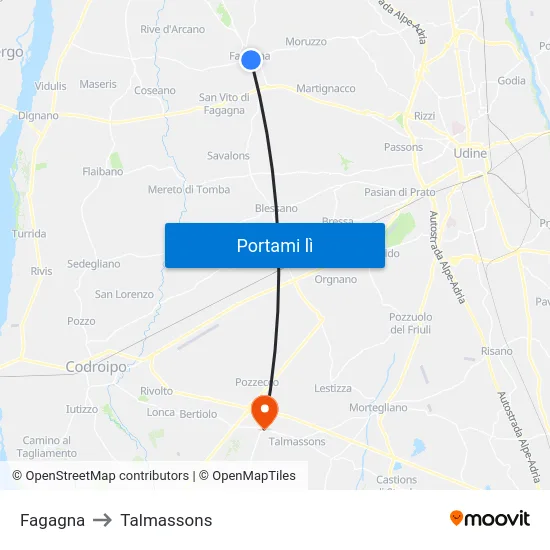 Fagagna to Talmassons map