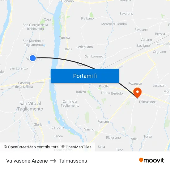 Valvasone Arzene to Talmassons map
