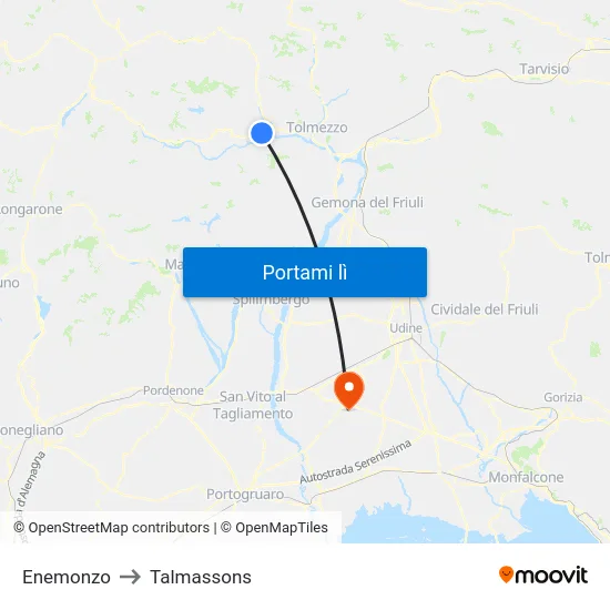 Enemonzo to Talmassons map