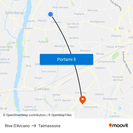 Rive D'Arcano to Talmassons map