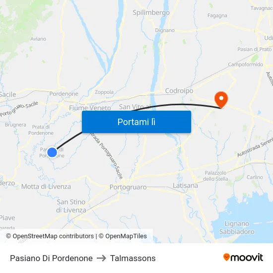 Pasiano Di Pordenone to Talmassons map
