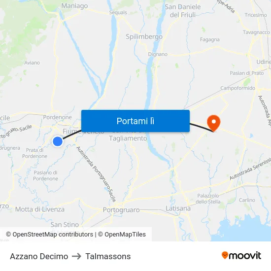 Azzano Decimo to Talmassons map