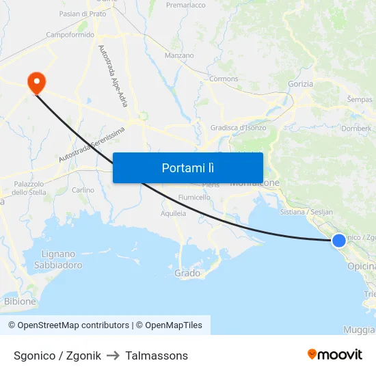 Sgonico / Zgonik to Talmassons map