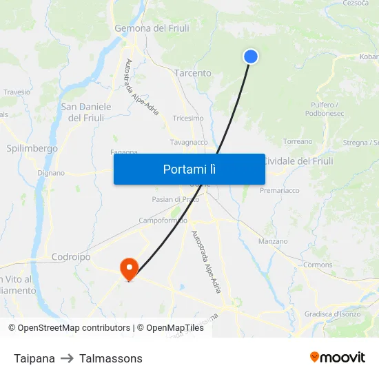 Taipana to Talmassons map
