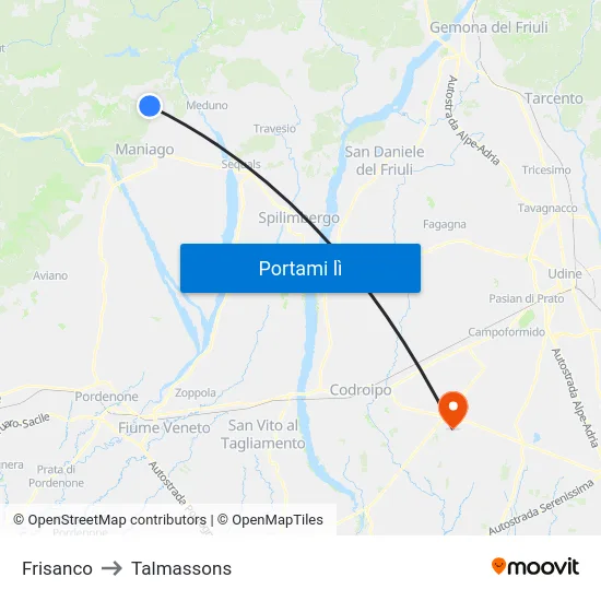 Frisanco to Talmassons map