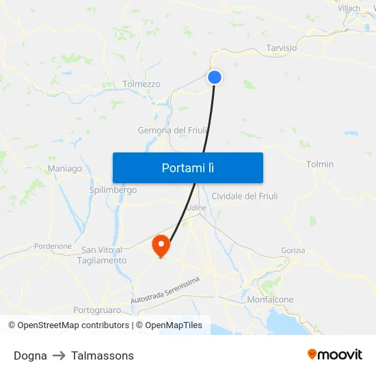 Dogna to Talmassons map