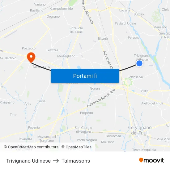 Trivignano Udinese to Talmassons map