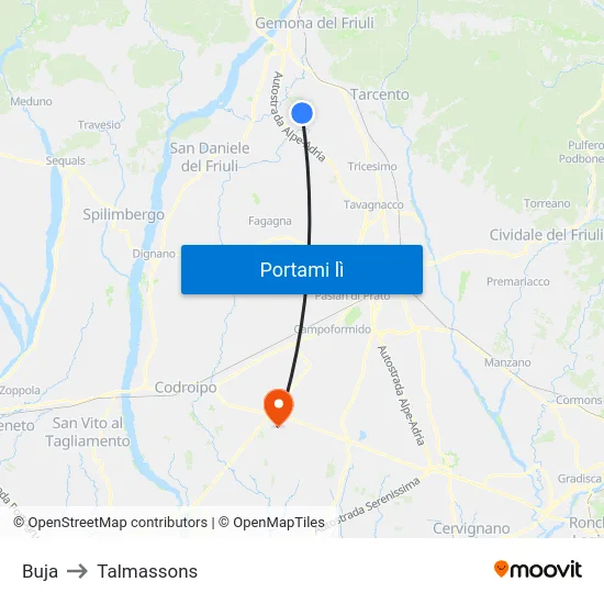 Buja to Talmassons map