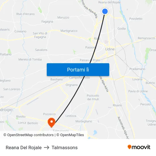 Reana Del Rojale to Talmassons map