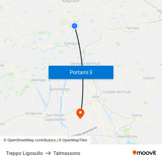 Treppo Ligosullo to Talmassons map