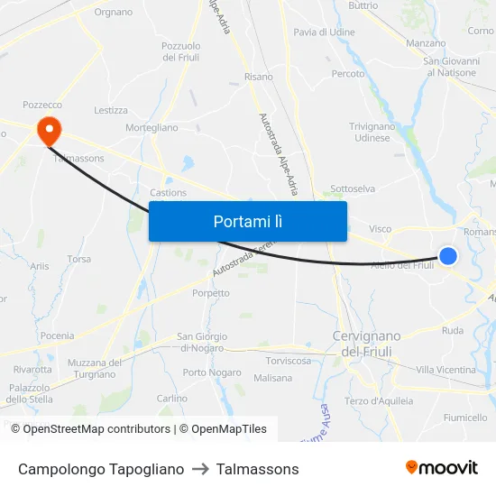 Campolongo Tapogliano to Talmassons map