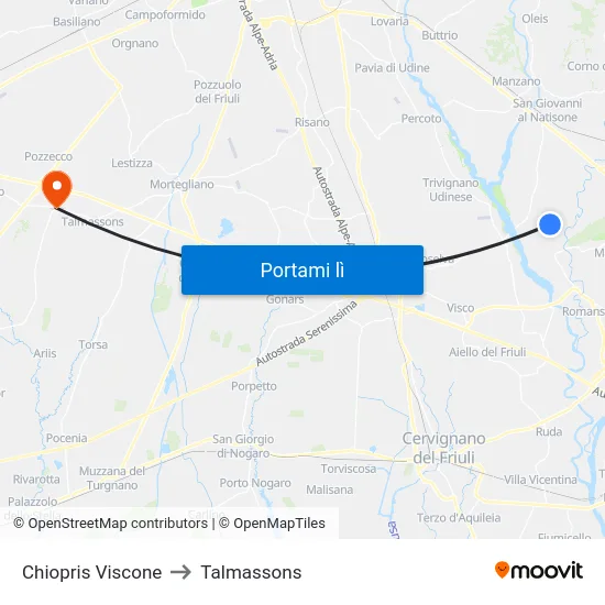 Chiopris Viscone to Talmassons map