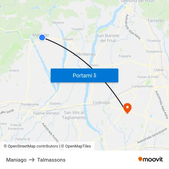 Maniago to Talmassons map