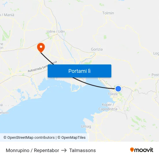 Monrupino / Repentabor to Talmassons map