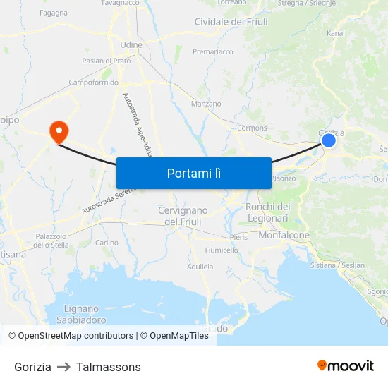 Gorizia to Talmassons map